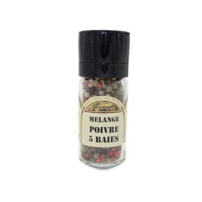 Cpt des Epices - Moulin Mélange poivre 5 Baies - 45gr The peppery and fragrant flavors come together in a blend that's both clas